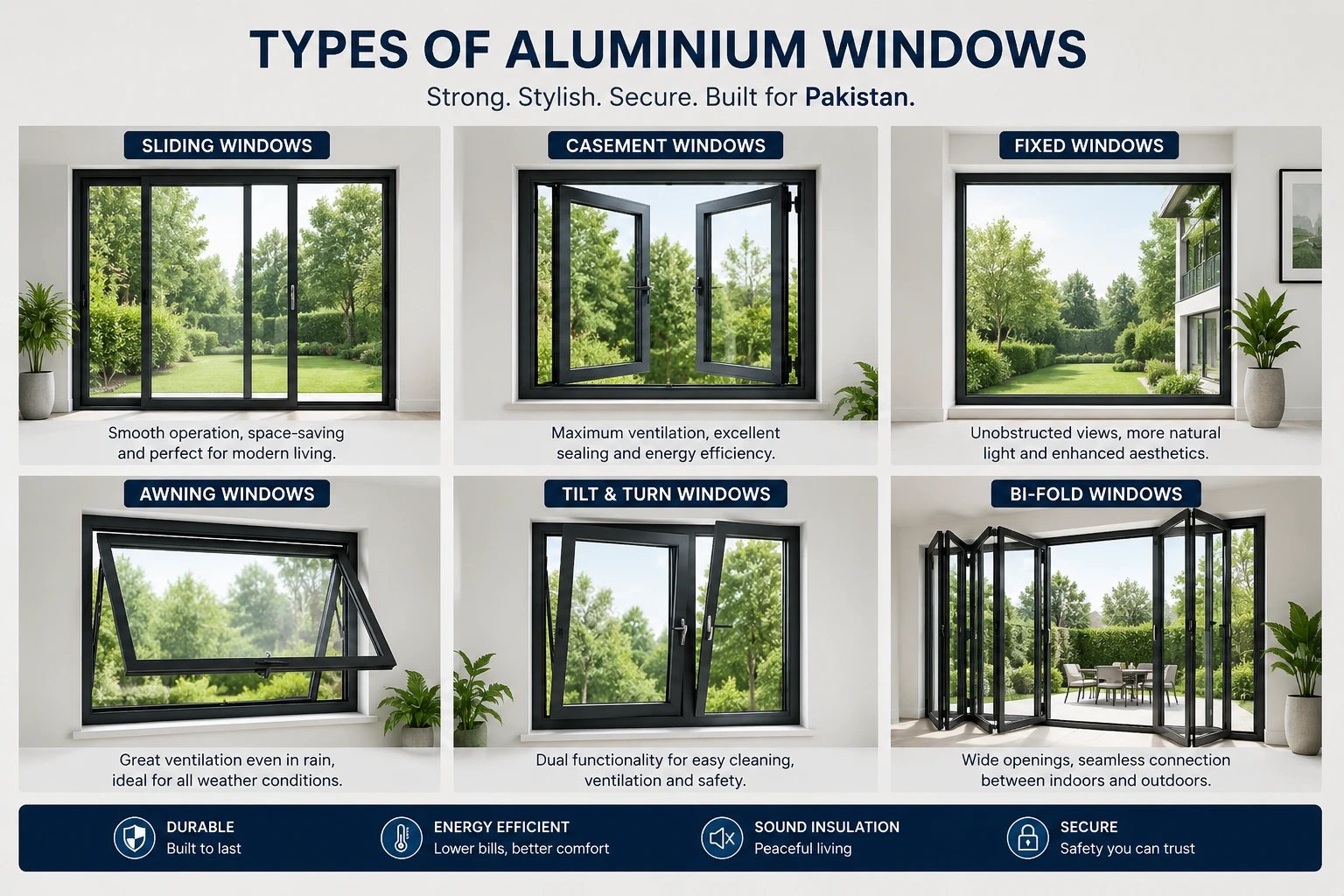 Types of Aluminium Windows in Pakistan | Sliding, Casement & Fixed Windows | GLASSINIUM